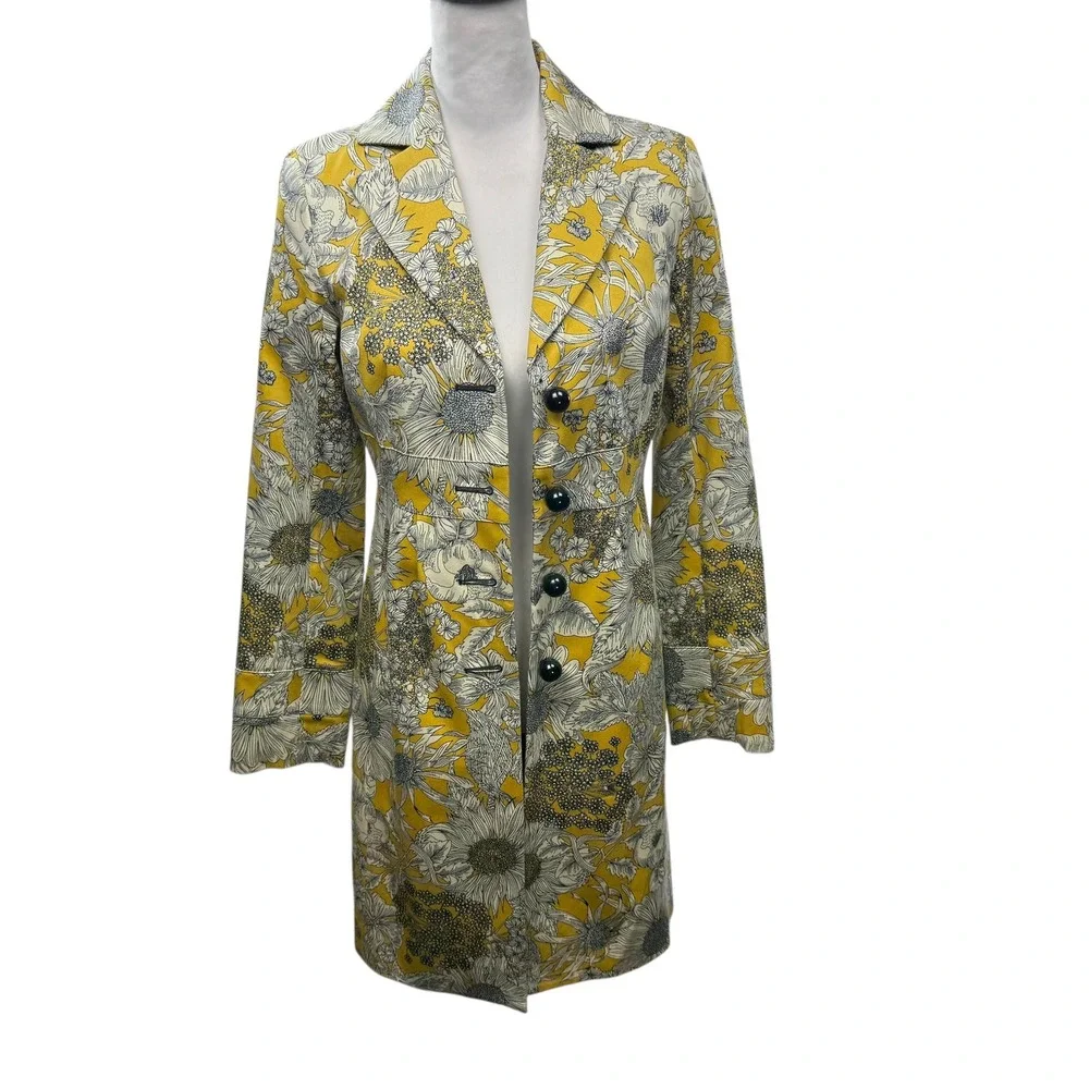 Liberty of‎ London Target Sunflower Print Pea Coat Jacket Women XS Yellow Long - Picture 2 of 10